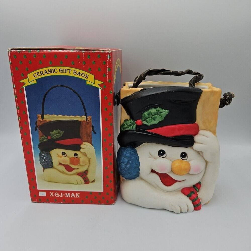 Vintage Ceramic‎ Christmas Decor Snowman Gift Bag Ceramic Dish
